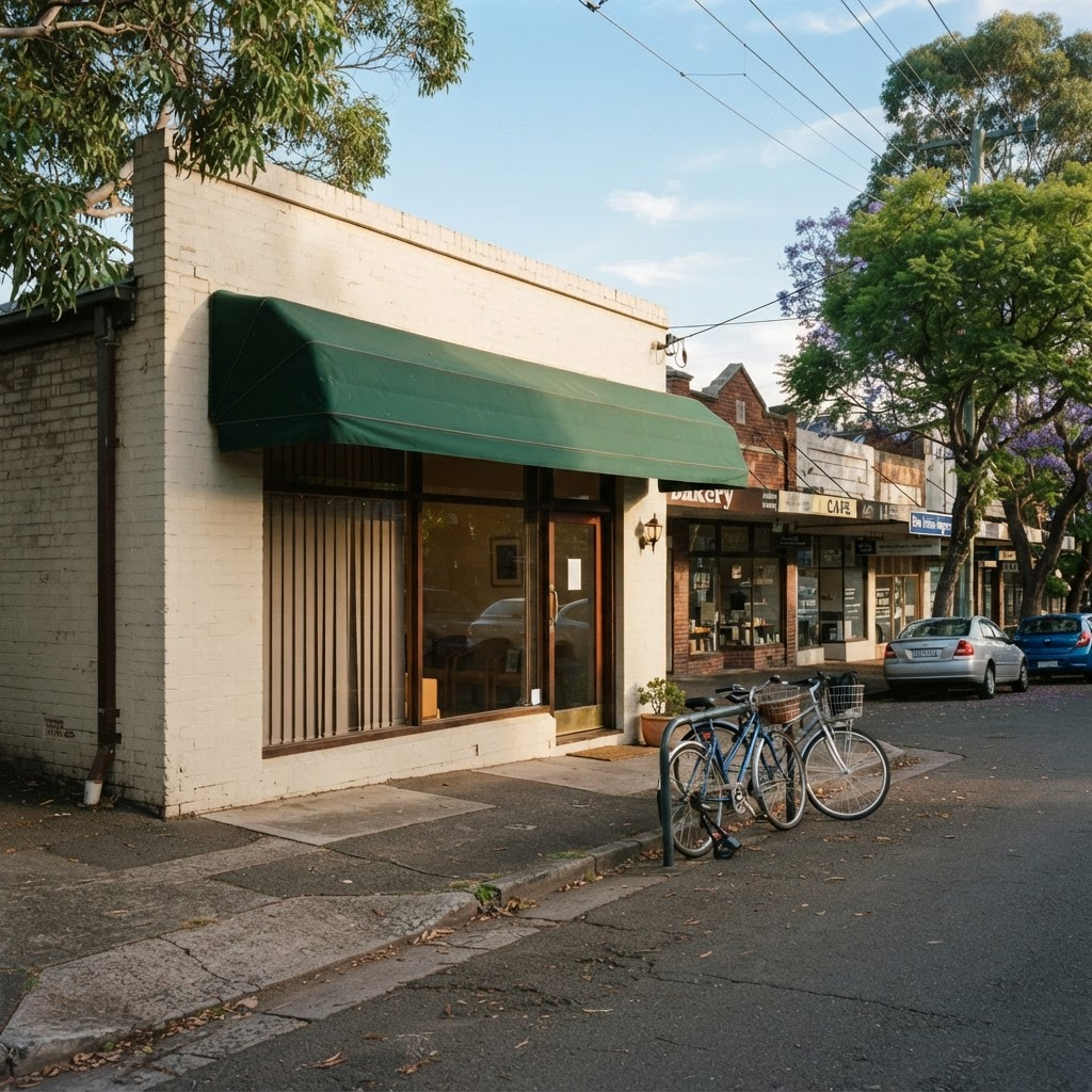 Street-level view of a suburban clinic storefront on a tree-lined shopping strip